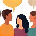 Three people chatting and laughing, representing general discussion